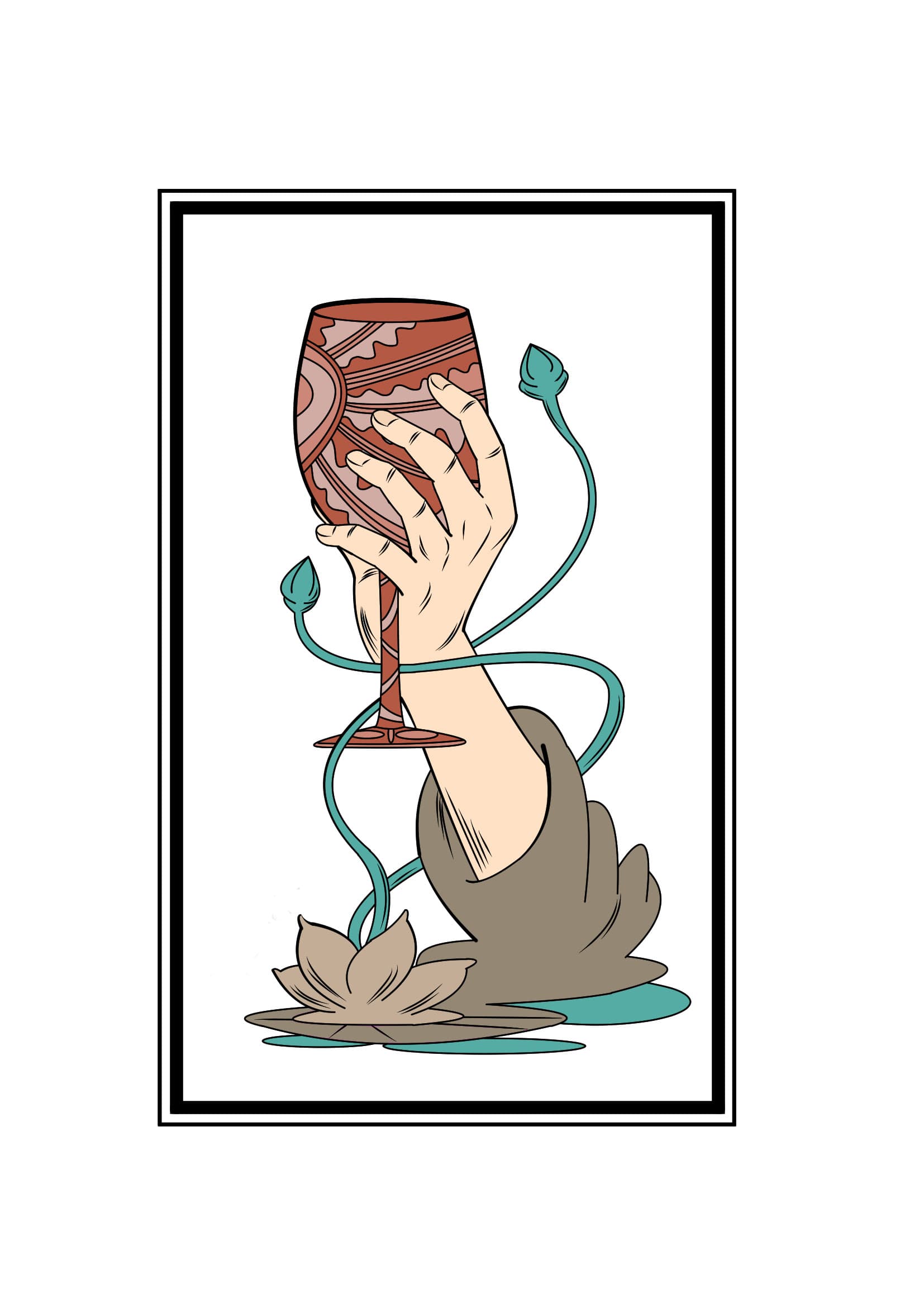 Decorative Goblet Tarot Illustration by Emberleaf Creative Studio