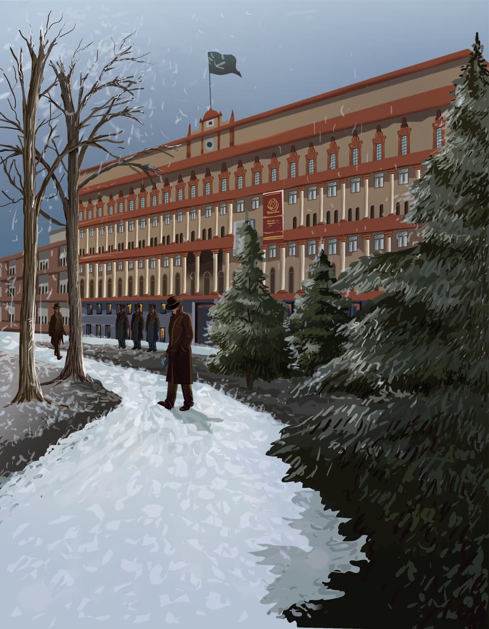 Historical Winter Building Illustration by Emberleaf Creative Studio
